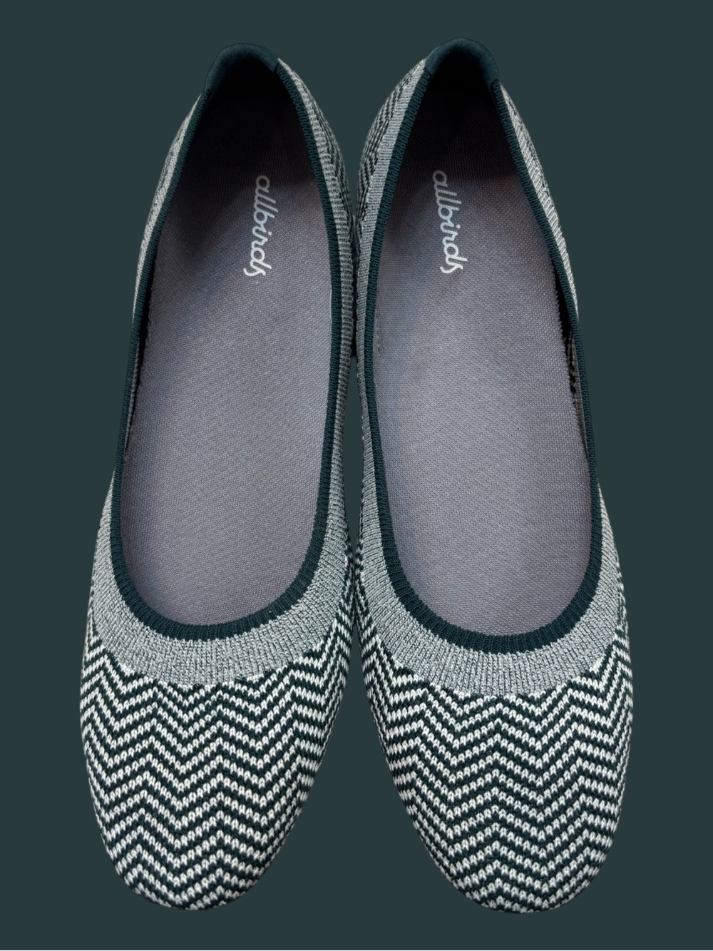 allbirds Chevron Knit Ballet Flats in hunter green  and heather grey 9W